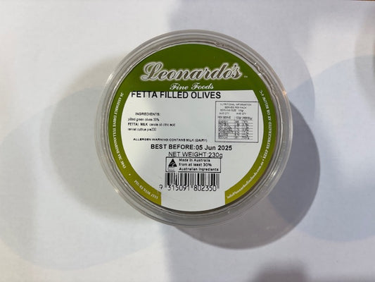 LEONARDO'S FINE FOODS FETTA FILLED OLIVES 230g