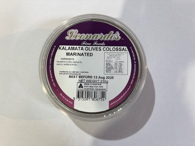 LEONAROD'S FINE FOODS KALAMARATA OLIVES COLOSSAL MARINATED 230g