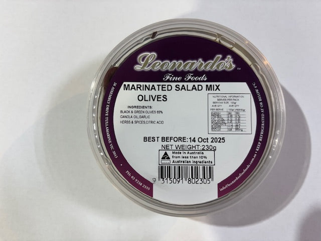 LEONARDO'S FINE FOODS MARINATED SALAD MIX OLIVES 230g