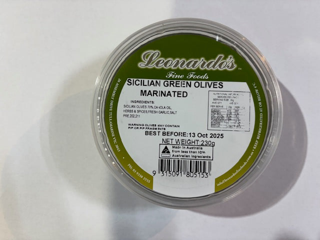 LEONARDO'S FINE FOODS SICILIAN GREEN OLIVES MARINATED 230g