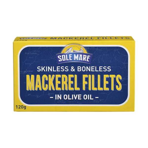 SOLEMARE SKINLESS & BONELESS MACKEREL FILLETS IN OLIVE OIL 120g